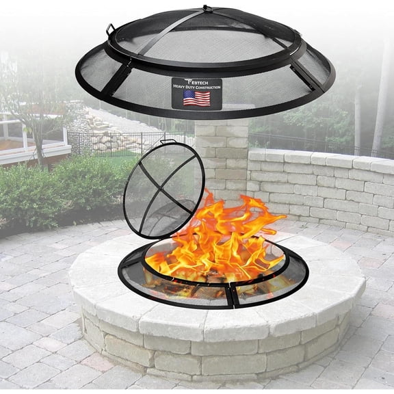 Fire Pit Screen 40 inch Round Heavy Duty Outdoor FirePit Screen Round with Hook for Easy to Lift Spark Ring, Firepit Replacement Screen & Fire Pit Insert