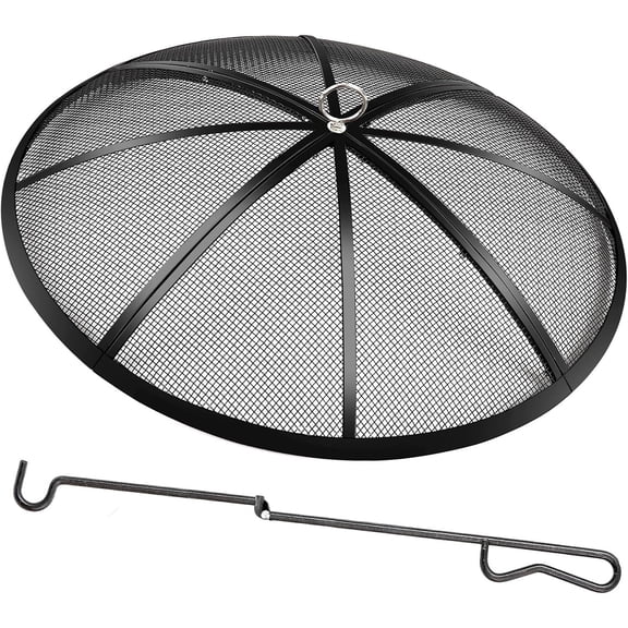 Fire Pit Spark Screen, 27 Inch Diameter Fire Pit Screen with Handle & Poker,Heavy Duty Metal Mesh Fire Pit Screen,Fire Pit Lid for Outdoor/Beach/RV Camping/Backyard
