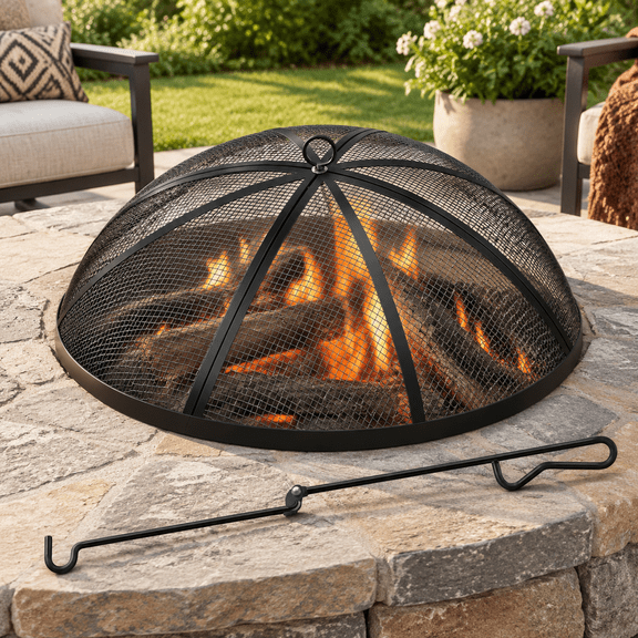 Fire Pit Spark Screen 27 Inch Round With Handle &