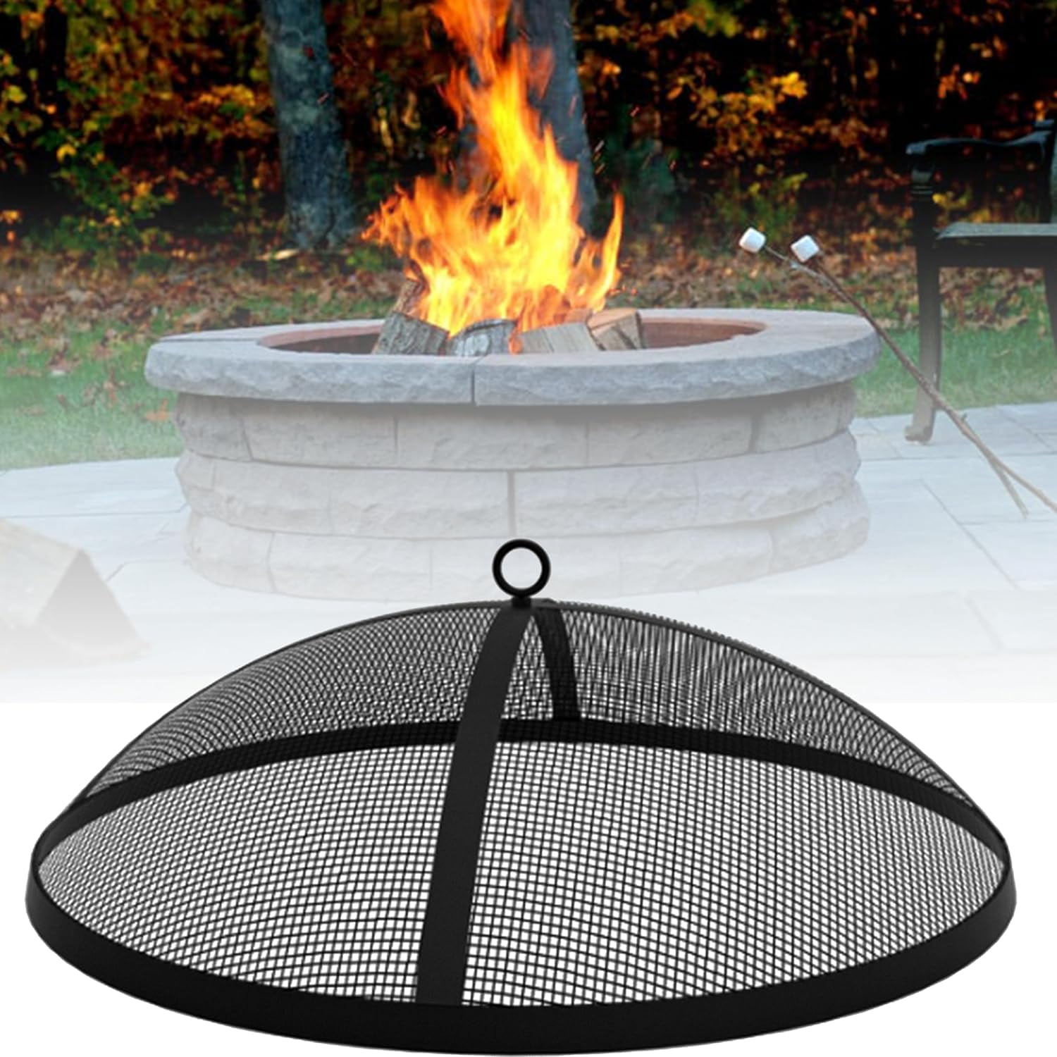 Fire Pit Spark Screen 36 Inch Round Lid, Heavy Duty Fire Pit Steel Mesh