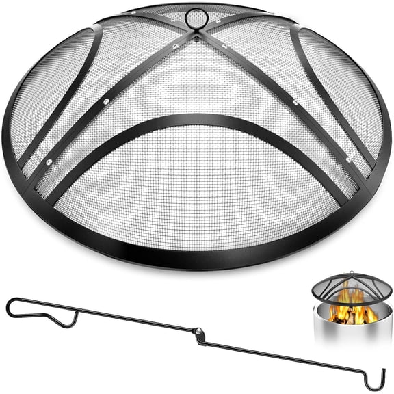 Fire Pit Spark Screen, 36 Inch with Handle & Poker