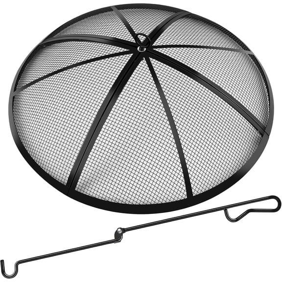 Fire Pit Spark Screen, Fire Pit Screen 27 Inch Round with Handle & Poker, Collapsible Heavy Duty Mesh Fire Pit Cover Fire Pit Lid for Outdoor/Patio/Backyard/RV Camping/Beach