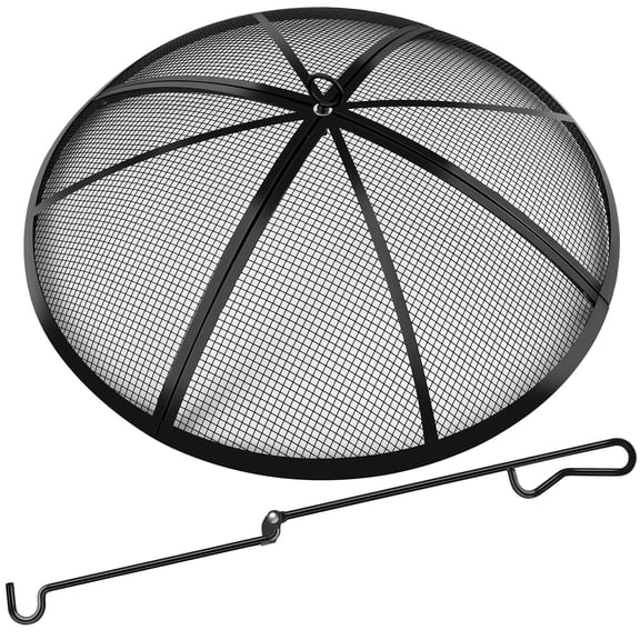 Fire Pit Spark Screen, Fire Pit Screen with Handle & Poker | Stainless steel, Prevents Sparks, High Temperature Resistant, Fire Pit Cover Lid for Outdoor/Patio/Backyard/RV Camping/Beach