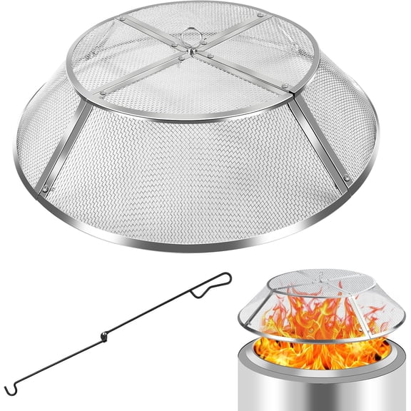 Fire Pit Spark Screen for Solo Stove Range Accessories, 15 Inch Range Shield 304 Stainless Steel Detachable Mesh Fire Pit Spark Protector with Grill Function and Removal Tools