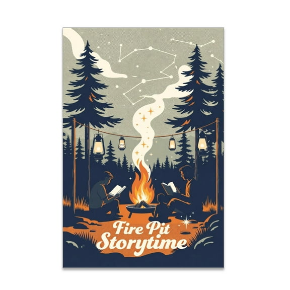 Fire Pit Storytime Vintage Camping Art - Family Memories - 13x19 Poster Print