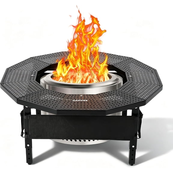 Fire Pit Surround Tabletop for Solo Stove 360 Safety Barrier Outdoor Fire Pit Table Surround Heavy Duty Q235 Steel, Rustproof & UV-Resistant, Portable Metal Stand for Patio, Fire Table Accessory