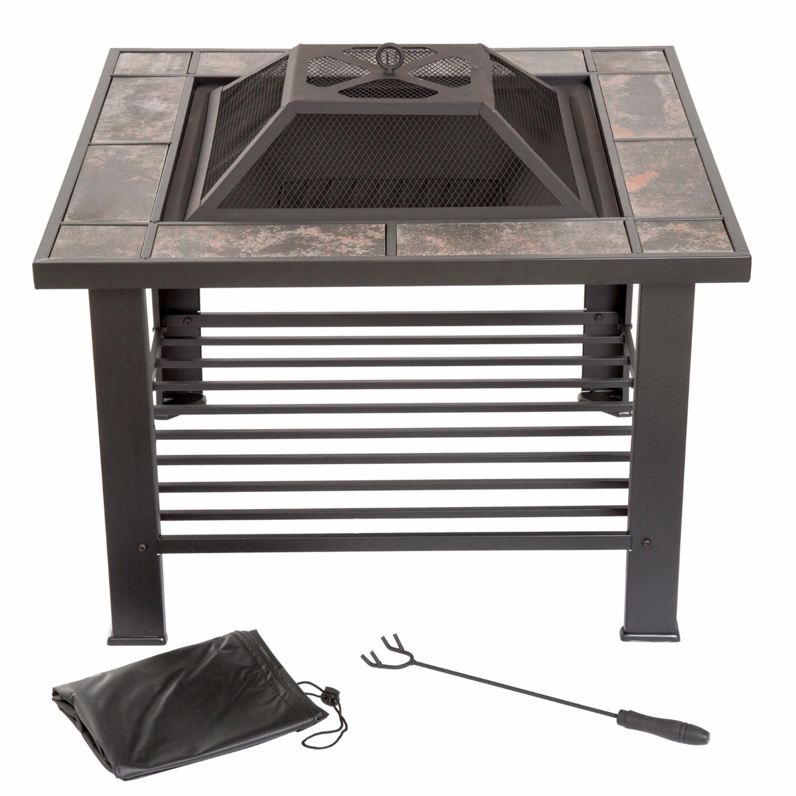 30-Inch Black Powder-Coated Wood Burning Fire Pit Table