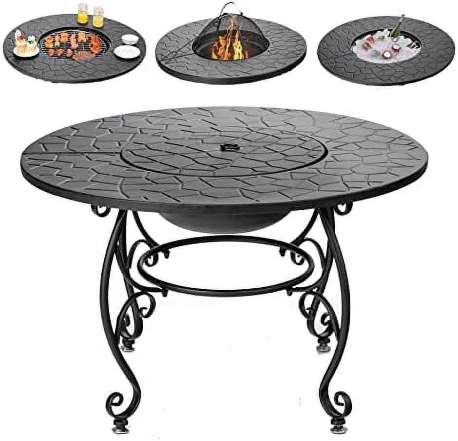 Fire Pit Table 4In1 Outdoor Dining Table, 36 Inch Multifunctional Metal Round Patio Table