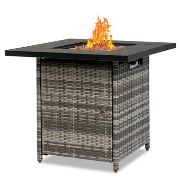 Propane Fire Pit Table with 50,000BTU, SYNGAR 28" Outdoor Gas Fire Pit W/ Lid & Lava Stones, All-Weather Propane Fire Pit Table with Auto-Ignition, for Patio, Garden, Backyard, Deck, Gray, D4260