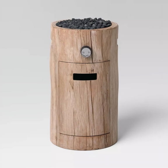 Fire Pit Weather/Natural Finish Small LP Round Outdoor Fire Column Natural Heat-Resistant, No Assembly, Lava Rock Included