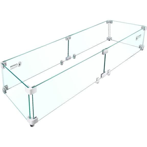 Fire Pit Wind Guard - 41.5" x 11.5" x 6" Rectangular for Outdoor Fire Pit Table, Thick & Durable Tempered Glass w/Hard Corner Brackets, Quick Assembly