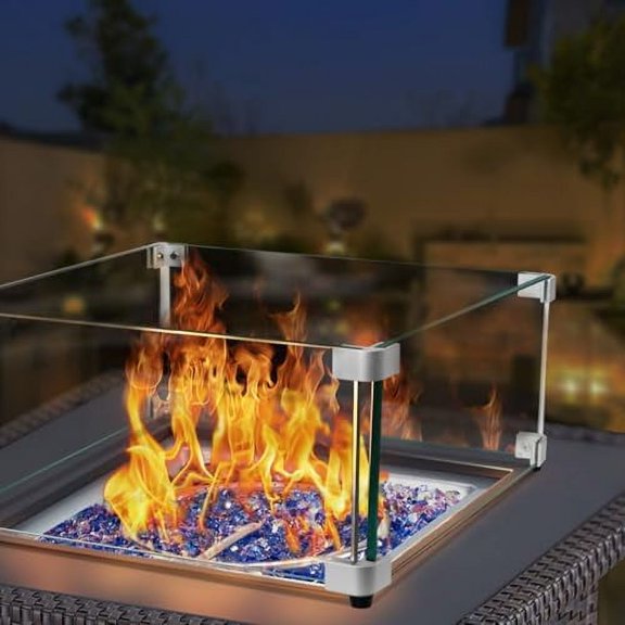 Fire Pit Wind Guard, Glass Wind Guard, Rectangular Glass Shield, 0.3" Thick Fire Table, Clear Tempered Glass Flame Guard, Fire Pit Glass Wind Guard for Propane, Gas, Outdoor