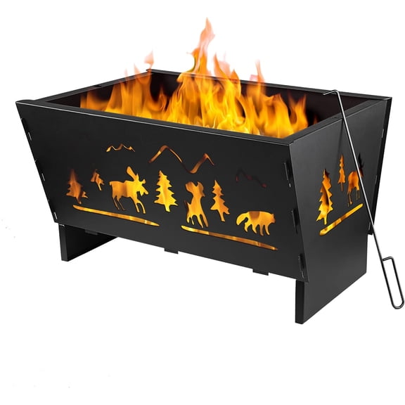 Fire Pit,Wood Fire Pits,Bonfire Pit,Fire Pits for Outside,28 Inch Rectangle Cast Iron Fire Pit for Patio,Backyard with Fire Poker and Metal Grate,Tree Cutout Pattern