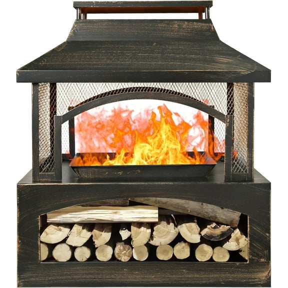 Fire Pit for Outside, 37" Outdoor Wood Burning Firepit , Patio Fireplace Square Metal Stove for Camping, Outdoor Heating, Bonfire and Picnic