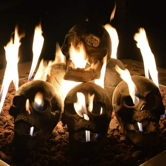 Fire Pits 9" Imitated Human Skull Decoration for Indoors Outdoors Campfire, Fireplace, Halloween Party Decor, 1 Pack - Patent Pending