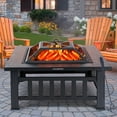 thumbnail image 1 of Fire Pits for Outside, 32" Wood Burning Fire Pit Tables with Screen Lid, Poker, BBQ Net, Ice Tray, Food Clip and Cover, Backyard Patio Garden Outdoor Fire Pit/Ice Pit/BBQ Fire Pit, Black, 1 of 11