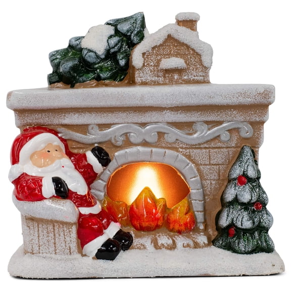 Fire Place Dusted White Santa LED 6.5 x 6.5 Ceramic Decorative Tabletop Figurine