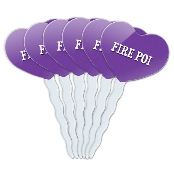 Fire Poi Heart Love Cupcake Picks Toppers - Set of 6