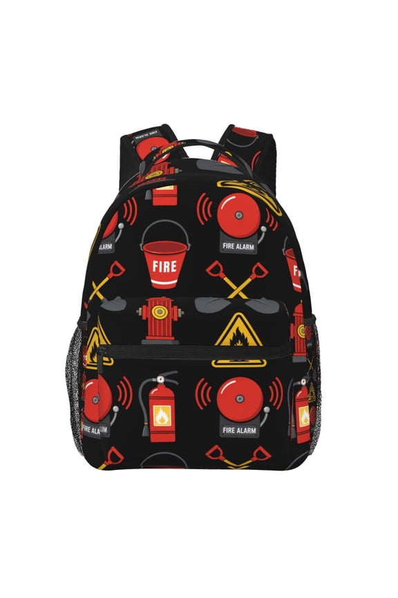Fire Prevention & Safety Icon Backpack Casual College Bag Zipper Laptop Daypack Hiking Rucksack Travel