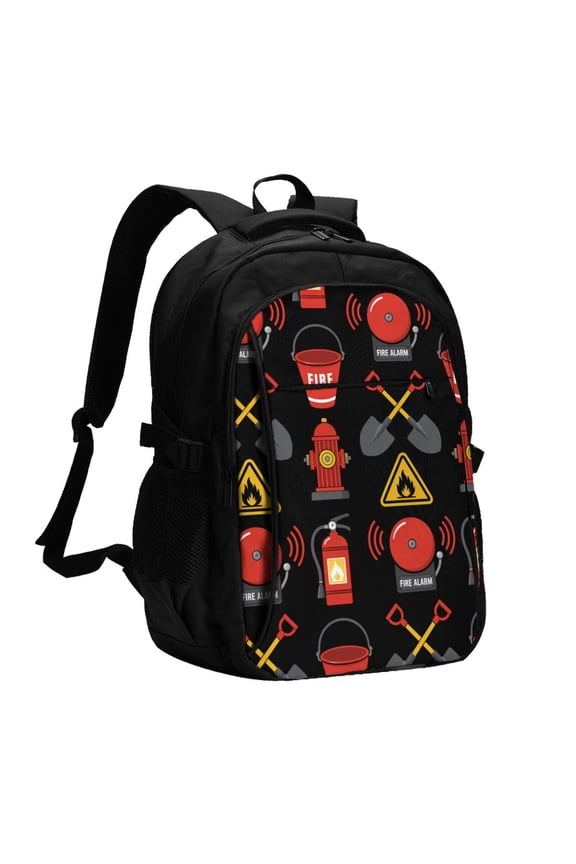 Fire Prevention & Safety Icon Laptop Backpack with USB Charging Headphone Port Casual Daypack Bag College Business Travel