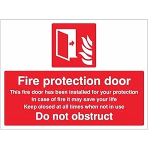Fire Protection Door - Do Not Obstruct Signs Metal Sign Decorative Wall Plaque, 8" X 12" inch
