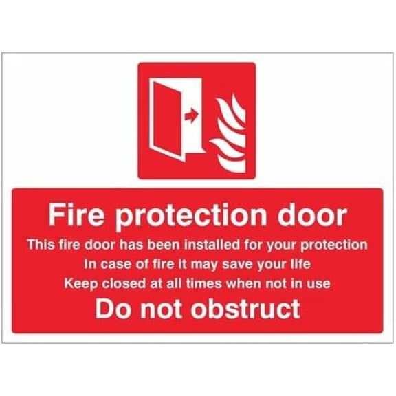 Fire Protection Door - Do Not Obstruct Signs Metal Sign Decorative Wall Plaque, 12 X 8 inch