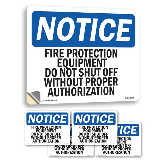 Fire Protection Equipment Do Not Shut Off OSHA Notice Vinyl Decal Label 5 Inch x 3.5 Inch - 5 Pack