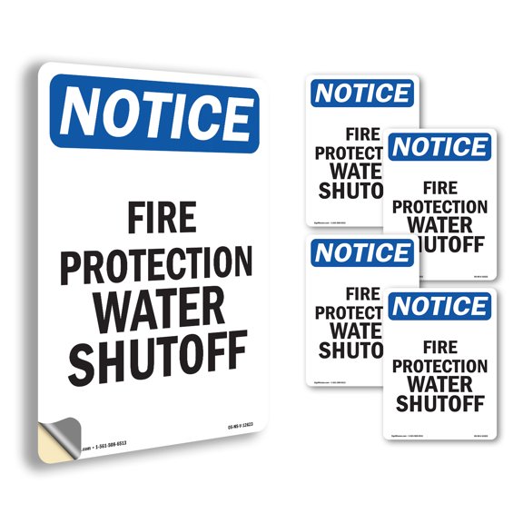 Fire Protection Water Shutoff OSHA Notice Vinyl Decal Label 5 Inch x 3.5 Inch - 5 Pack