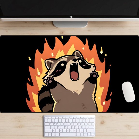 Fire Raccoon Desk Mat, Raccoon On Fire TCG Card Play Mat, Unhinged, Trash Panda, 80 x 30 cm