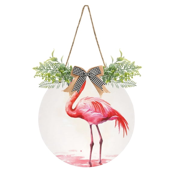 Fire Red Bird Watercolor Front Door Porch Decoration Hanging Sign with Artificial Green Plants and Bow for Home Outdoor Indoor