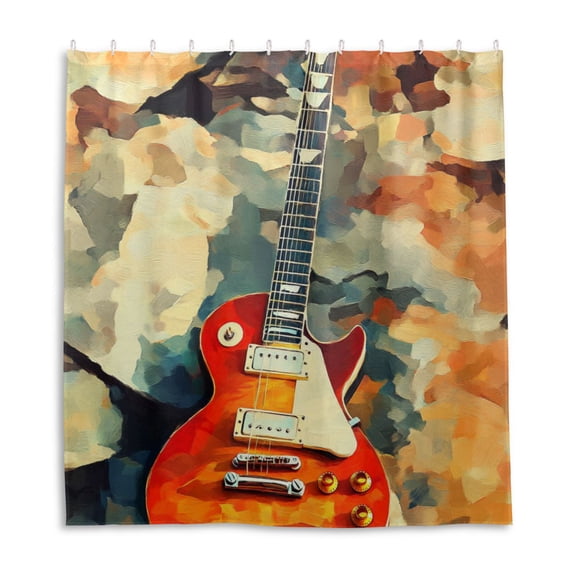 Fire Red Guitar Shower Curtain Liner 66x72 Inch Waterproof Shower Curtains Decorative Bathroom with 12 Pack Hooks