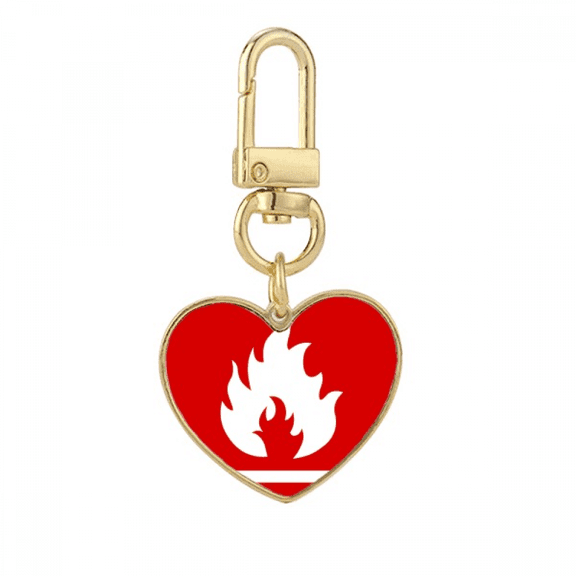 Fire Red Square Warning Mark Gold Heart Keychain Metal Keyring Holder