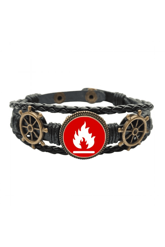 Fire Red Square Warning Mark Leather Braided Ocean Bracelet Wristband