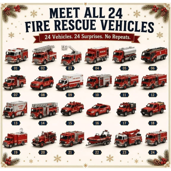 Fire Rescue Advent Calendar 2026 24-Day Countdown Advent Calendar 24 Vehicles Collectible Ornaments Blind Box Collectibles for Fans