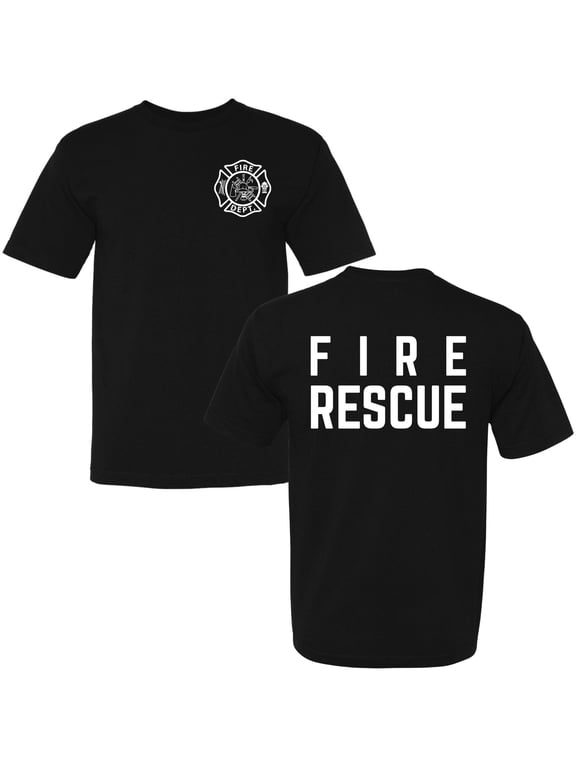 Fire Rescue Double Side Printed T-Shirt | Firefighter Honor Courage First Responder Crewneck T-Shirt for Men and Women, Black