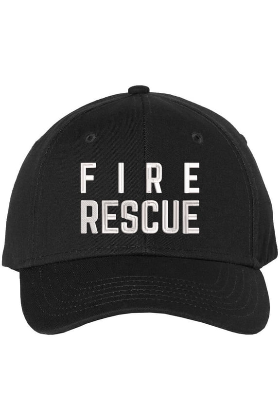 Fire Rescue Embroidered Baseball Cap | Firefighter Fire Dept. First Responder Structured Hat (Black)