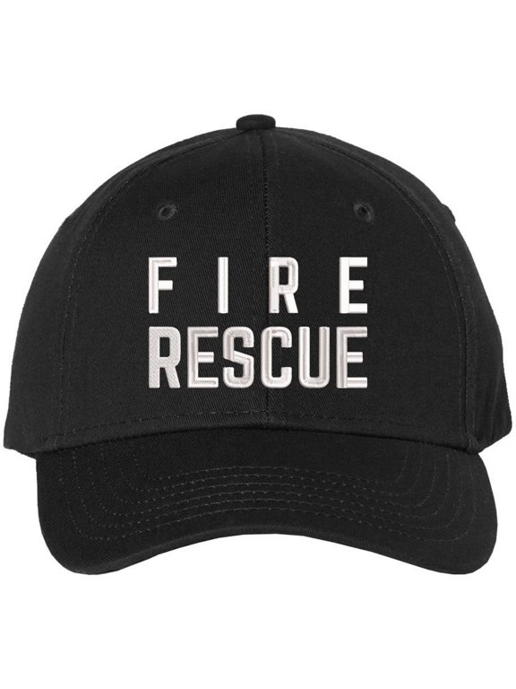 Fire Rescue Embroidered Baseball Cap | Firefighter Fire Dept. First Responder Structured Hat (Black)