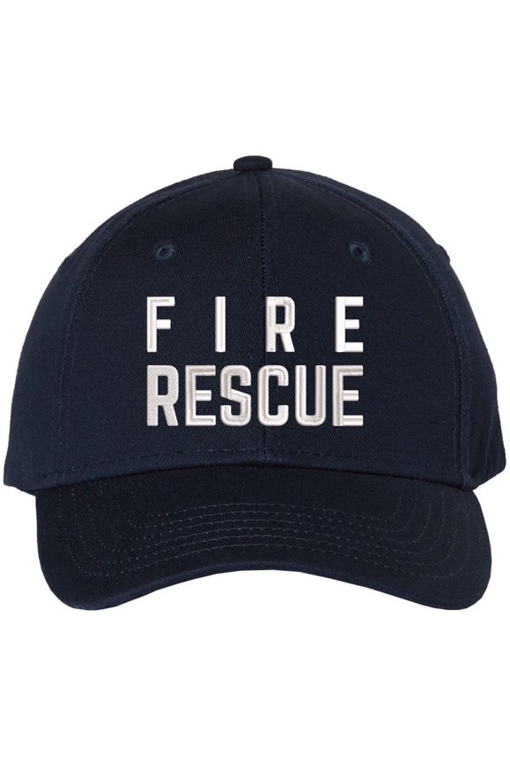 Fire Rescue Embroidered Baseball Cap | Firefighter Fire Dept. First Responder Structured Hat (NavyBlue)