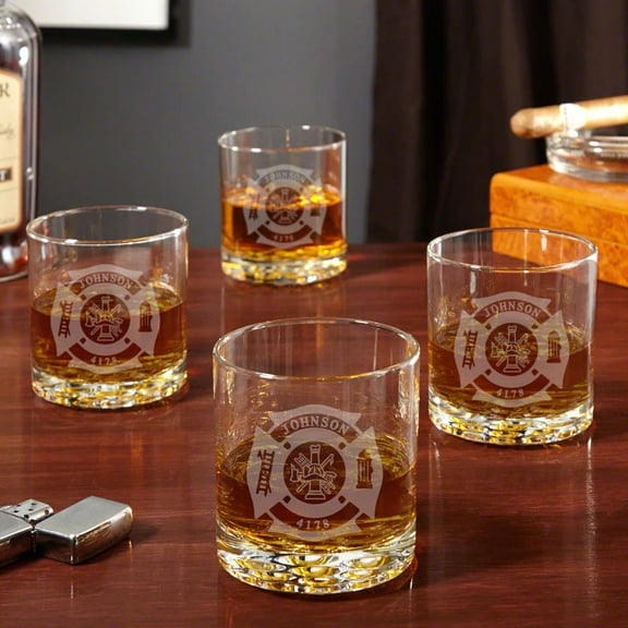 Fire & Rescue Engraved Buckman Whiskey Glasses, Set of 4