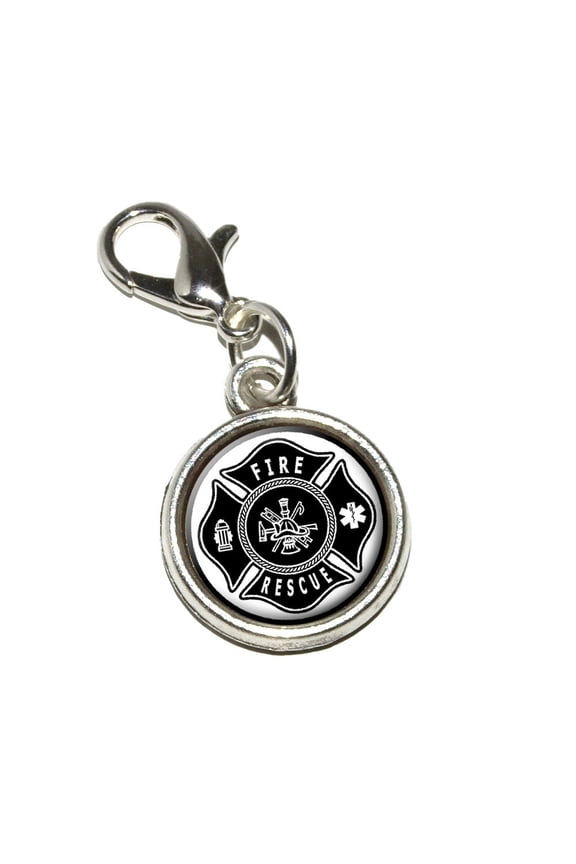 Fire Rescue Firefighter Firemen Maltese Cross - Black Bracelet Charm