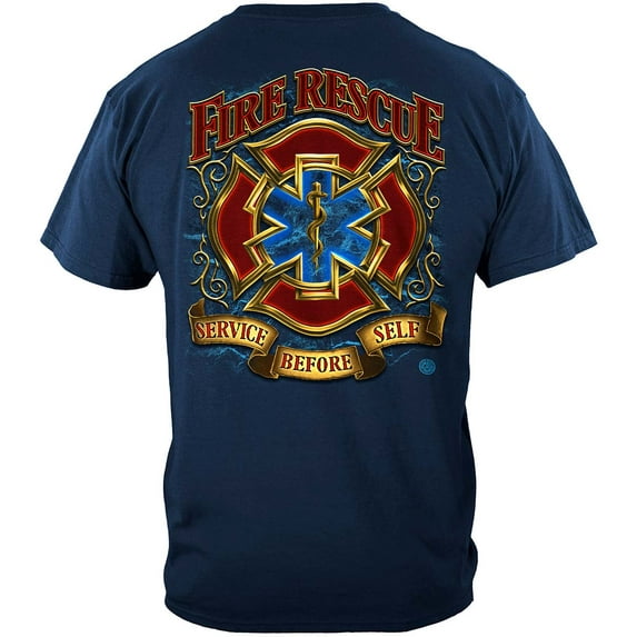 Fire Rescue Gold Shield Firefighter 100% Cotton Navy T-Shirt X-Large