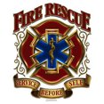 thumbnail image 1 of Fire Rescue Gold Shield Firefighter White vinyl Reflective Decal 12In, 1 of 1