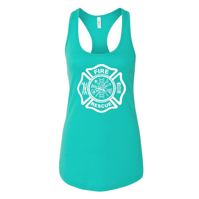 Fire Rescue Logo Firefighter Patriotic Womens Tank Top, Tahiti, Large 