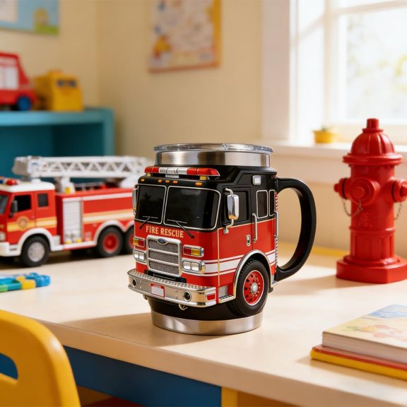 Fire Rescue Mug – for the Bravest Among Us, Handcrafted Fire Rescue Car Coffee Mug, 3D Handcrafted Fires Truck Coffee Cup, Fires Truck Design Stainless Steel Tumbler for Firefighters Gift