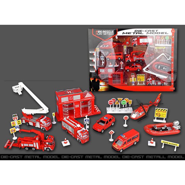 Fire Rescue Play Set Vehicle Playset Diecast Metal Modal Playset