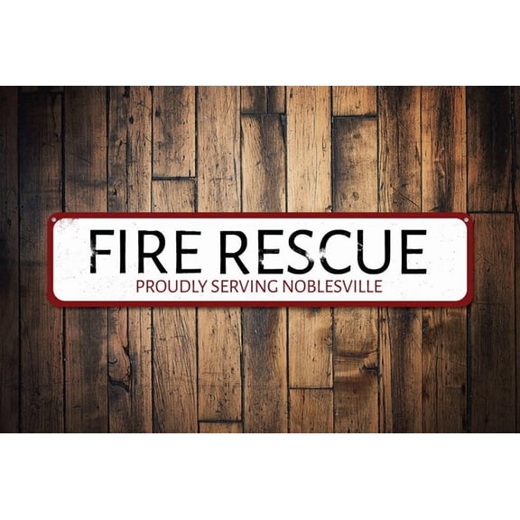 Fire Rescue Proudly Serving City Sign Firehouse Decor Firefighter Sign Fire Station Sign - Fire Rescue Sign - Size: 16 x 4 Inches