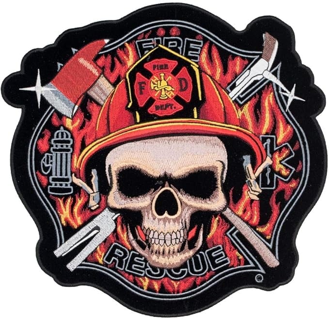 Fire Rescue Skull Maltese Cross Patch, Large Size