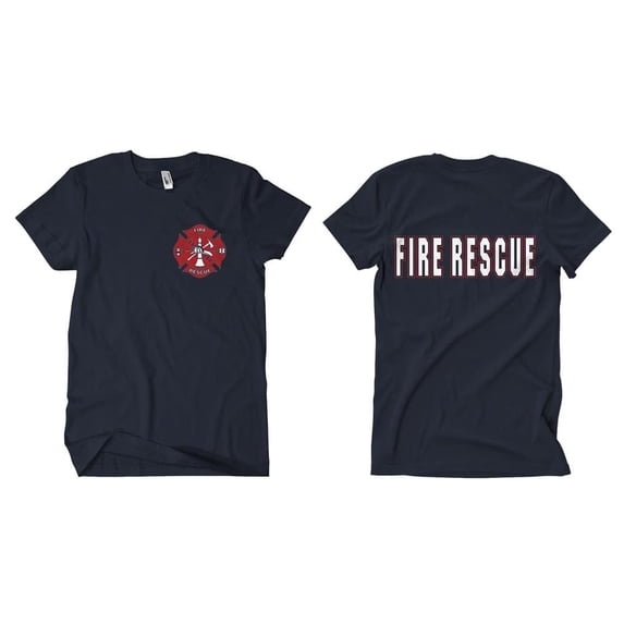 Fox Outdoor Products Fire Rescue Red/White Imprint Two-Sided Imprinted T-Shirt, Navy, Small
