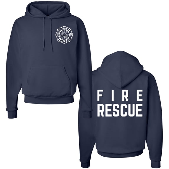 Fire Rescue Team Double Sided Hoodie Sweatshirt Printed Firefighter Dept. First Responder Warm Hooded Pullover (NavyBlue, 3X-Large)