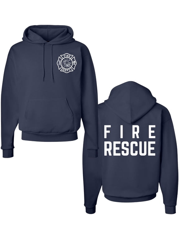 Fire Rescue Team Double Sided Hoodie Sweatshirt Printed Firefighter Dept. First Responder Warm Hooded Pullover (NavyBlue, Medium)